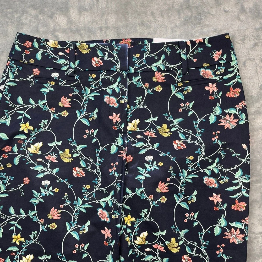 LOFT Riviera Pant Women Navy‎ Blue Floral Julie Fit Cropped Trousers NWT 2